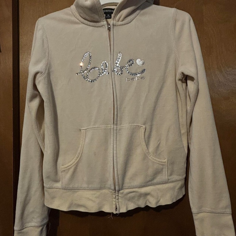 Bebe tan cream zip up hoodie